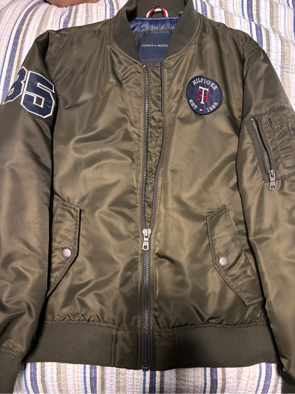 Tommy Hilfiger Olive Green Puffer Bomber Jacket